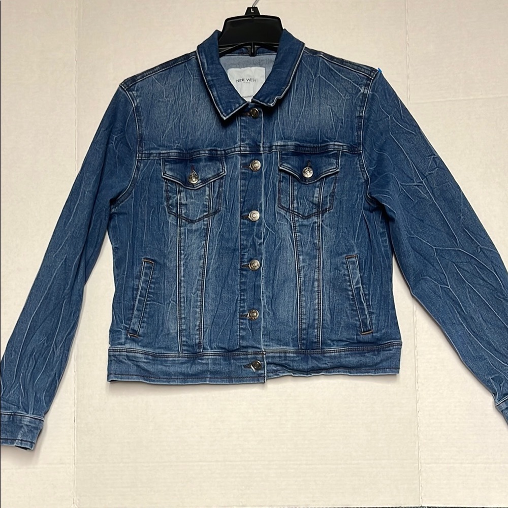 Nine West Denim Jacket Women's Jacket Krinkle Look Size Large